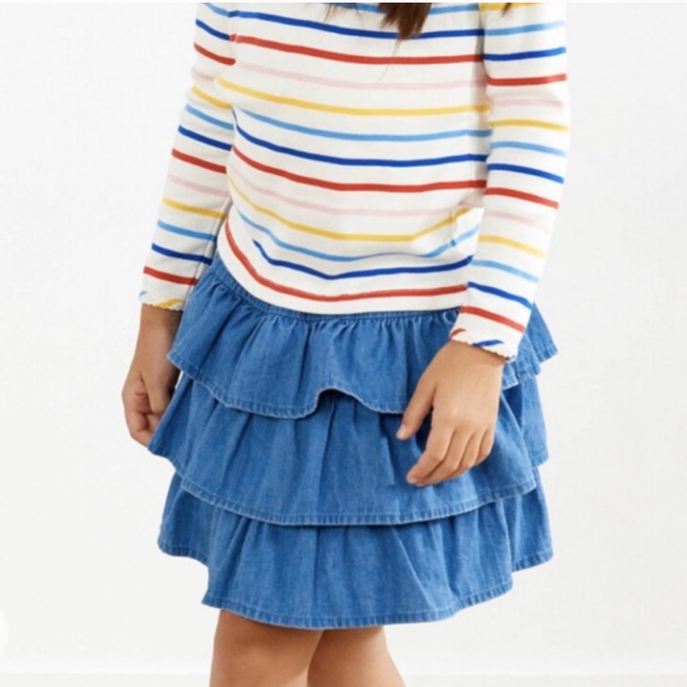 Hannah Anderson Tiered Ruffle Denim Skirt
